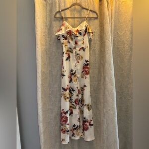 Band Of Gypsies White Floral Ruffle Back Cutout Button Down Slit Maxi Dress•S